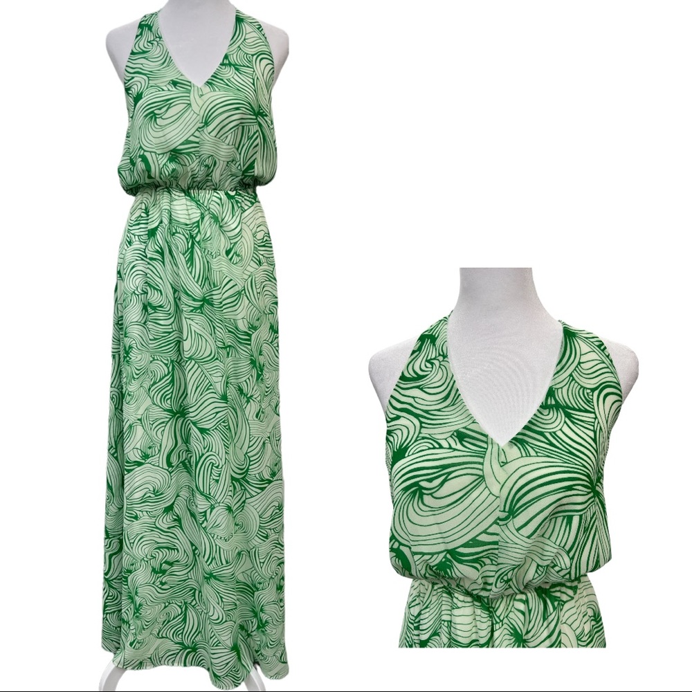 RHYME Green and white halter neck dress. *New W/Tags* open back with tie at neck